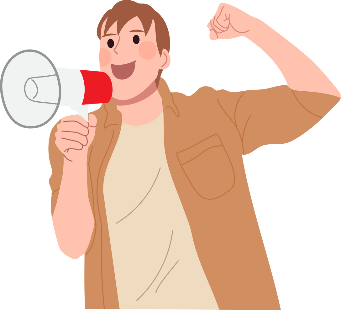 man shouting through a megaphone