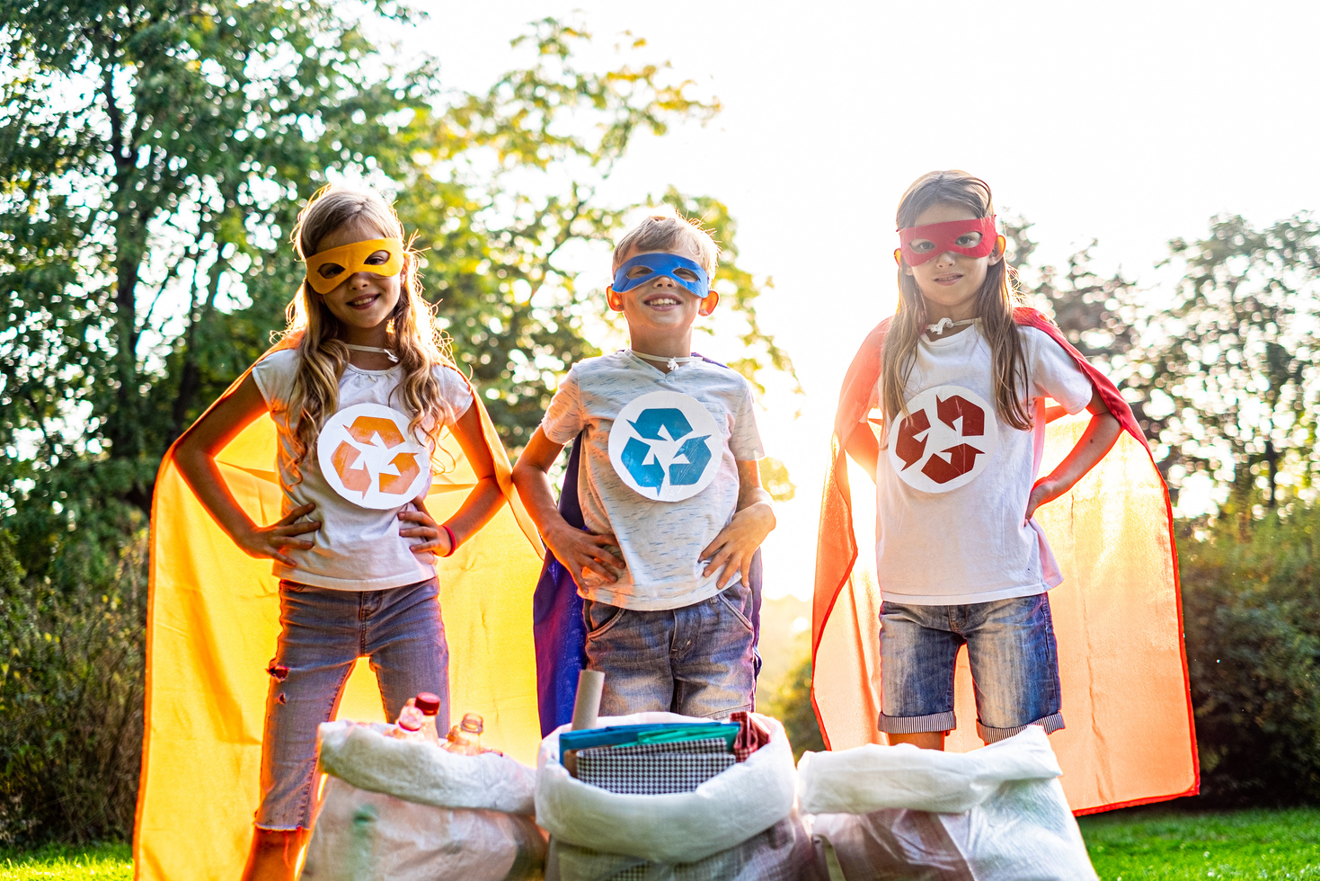 Children love nature and recycling job